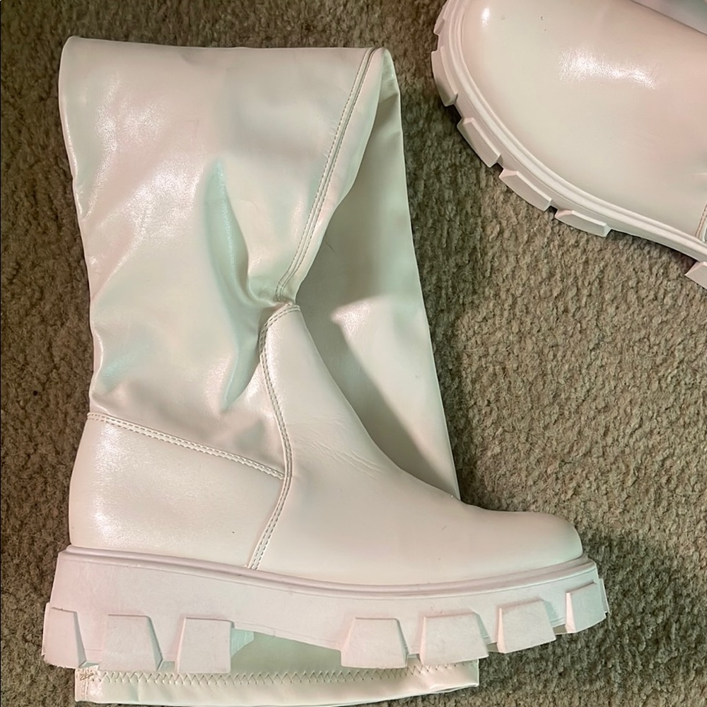 White Chunky Platform Boots -Knee high